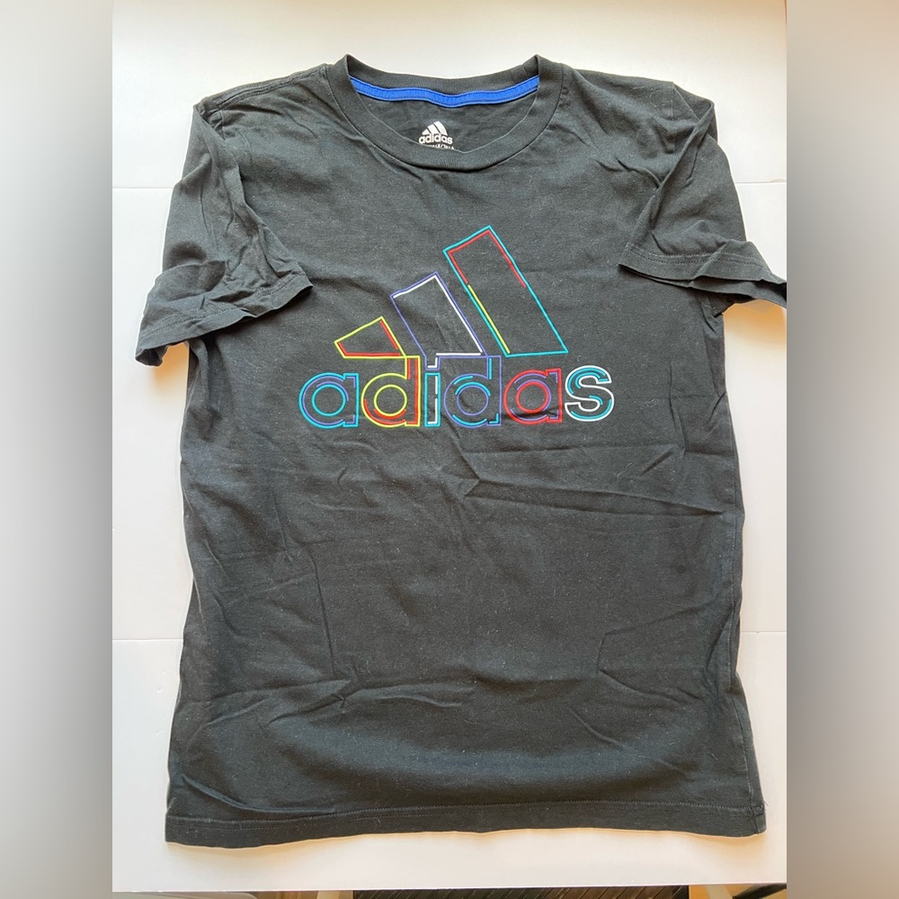 Adidas Boys Black Tee with Colorful Logo